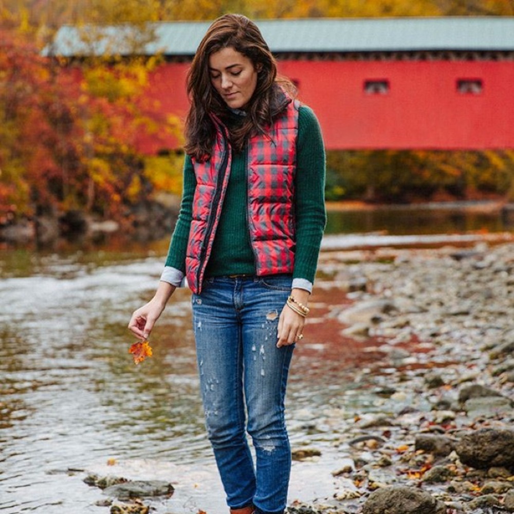 Francesca’s Navy and Red Plaid Vest